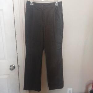 Vintage Women's Dark Brown Textured Classic High Waisted Straight-Leg Pants